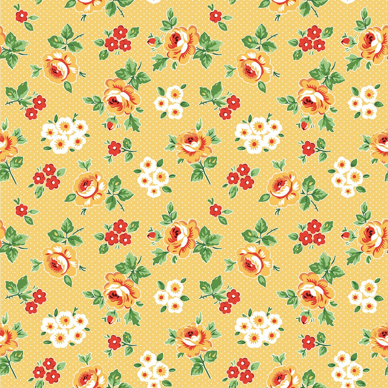 Fabric Poppie Cotton Yellow Hand Picked Flower Market by the Quarter Yard FM25405